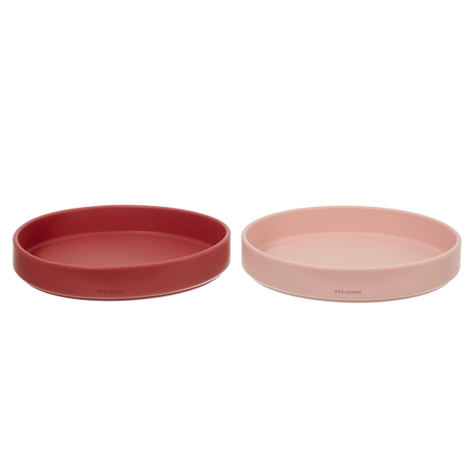Rebjoorn - Paquete de 2 platos de silicona rojo y rosa
